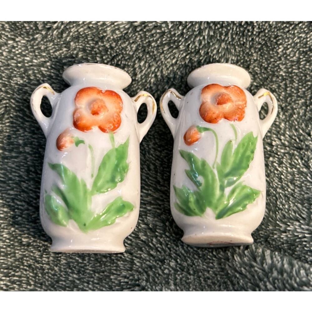 Two Vintage Occupied Japan Mini Porcelain Vase Flower with Handles